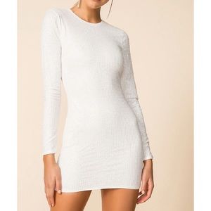 Superdown white long sleeve glitter dress.